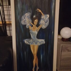 Elegant Ballerina Canvas Art in Blue and White